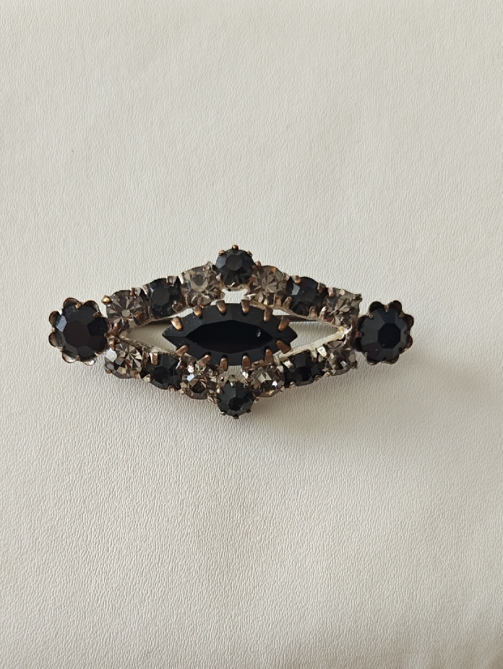 Vintage Gothic Black Marquise Rhinestone Brooch • Cocktail Statement Pin